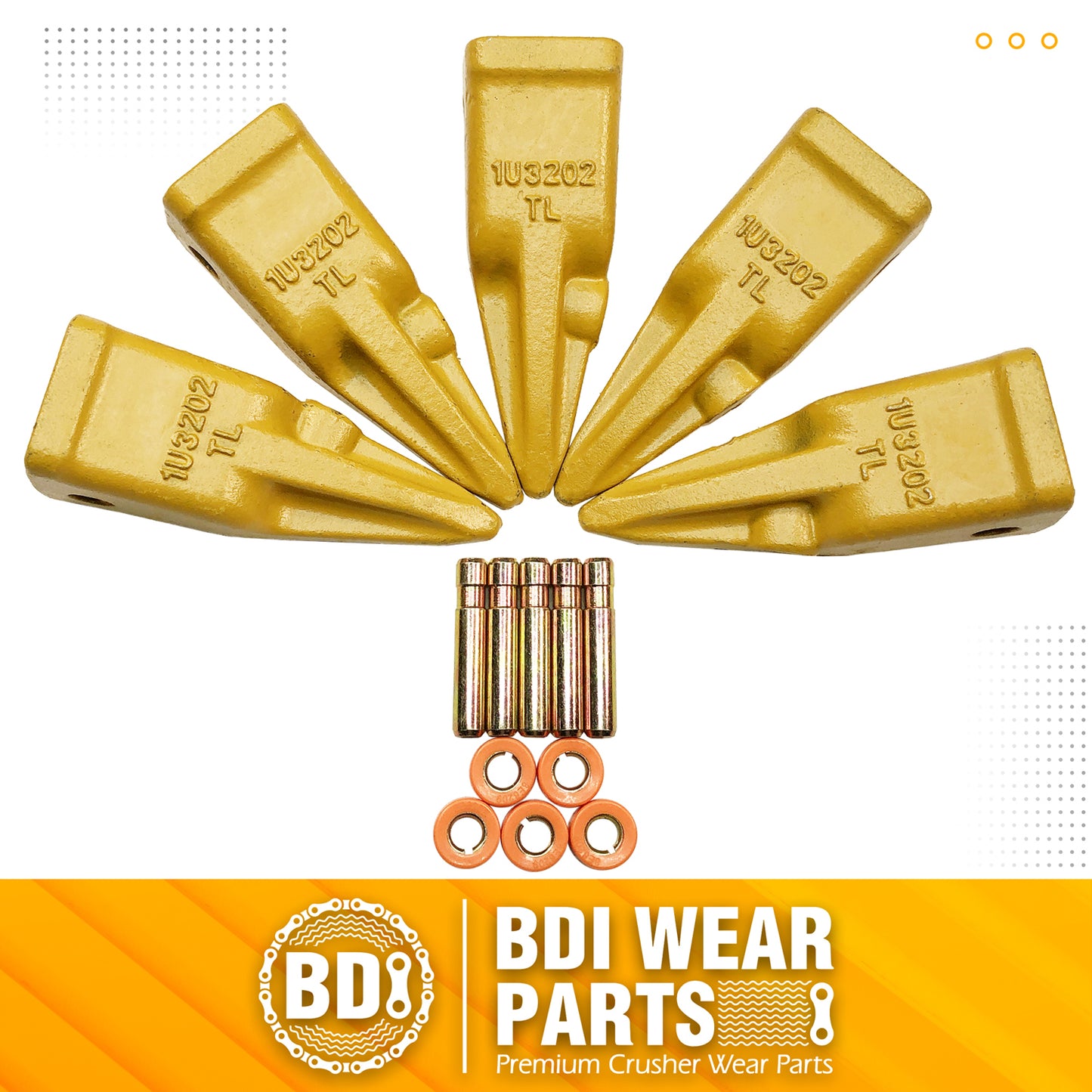 BDI Wear Parts 1U3202TL Hensley Style Bucket Teeth for Excavator Buckets Caterpillars Tractor Bobcat Bucket Teeth for Skid Steer - 5 Pack
