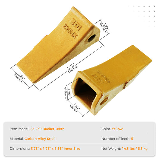 9 Pack 23 230HX Bucket Teeth Dirt Teeth JD Bucket Digging Teeth/Bucket Tooth& TF23P Flex Pins