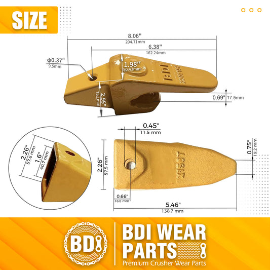 BDI Wear Parts Assembly 230X156 Backhoe Shank / X156T Bucket Teeth / P156 Flex Pin for Mini Excavator - 5 Set