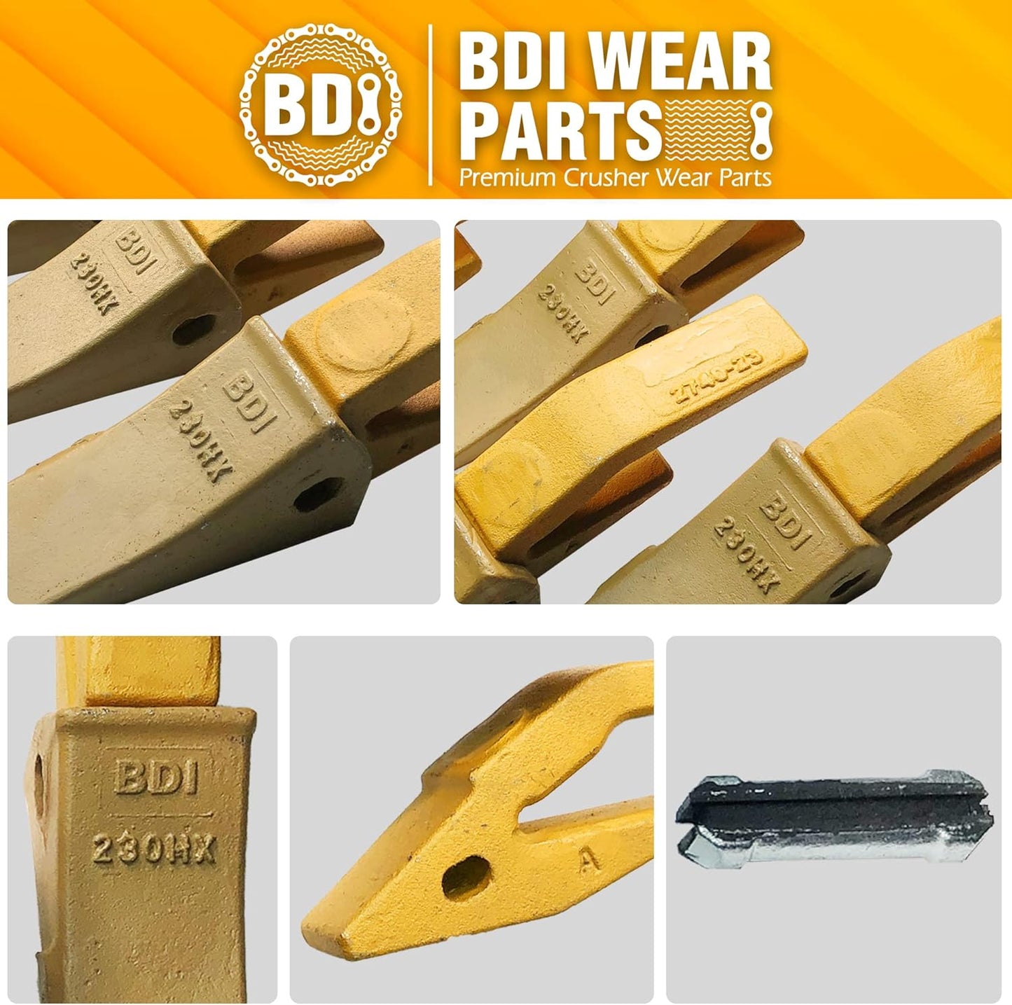 BDI Wear Parts 2740W23 Bucket Tooth Seat Adapter + 23 230 Bucket Teeth and TF23P Flex Pins - 3 Set