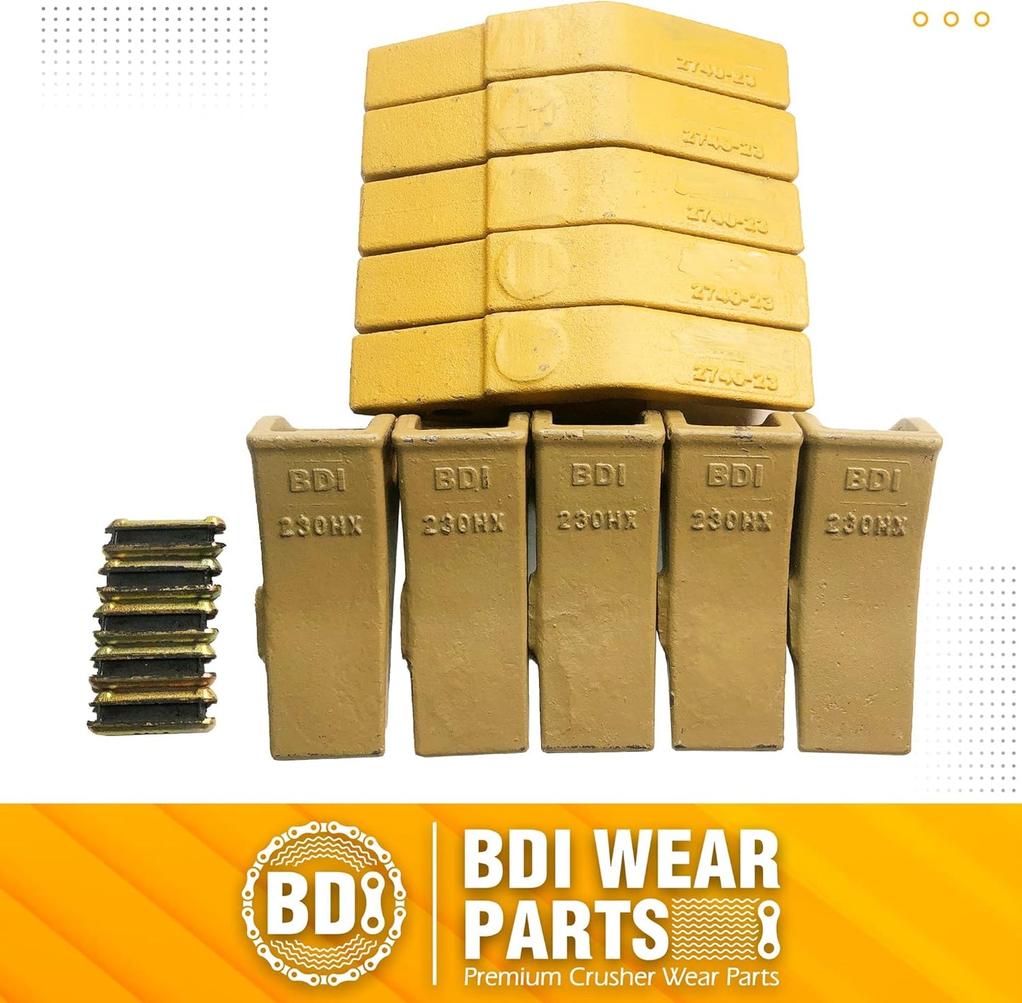 BDI Wear Parts 2740W23 Bucket Tooth Seat Adapter + 23 230 Bucket Teeth and TF23P Flex Pins - 5 Set