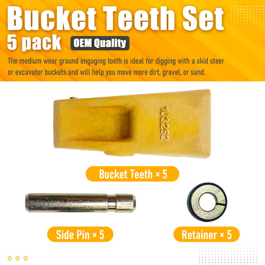BDI Wear Parts 1U3252 Casting Bucket Teeth w/ 8E6258 Pins, 8E6259 Retainer Fits CAT J250 - 5 Pack