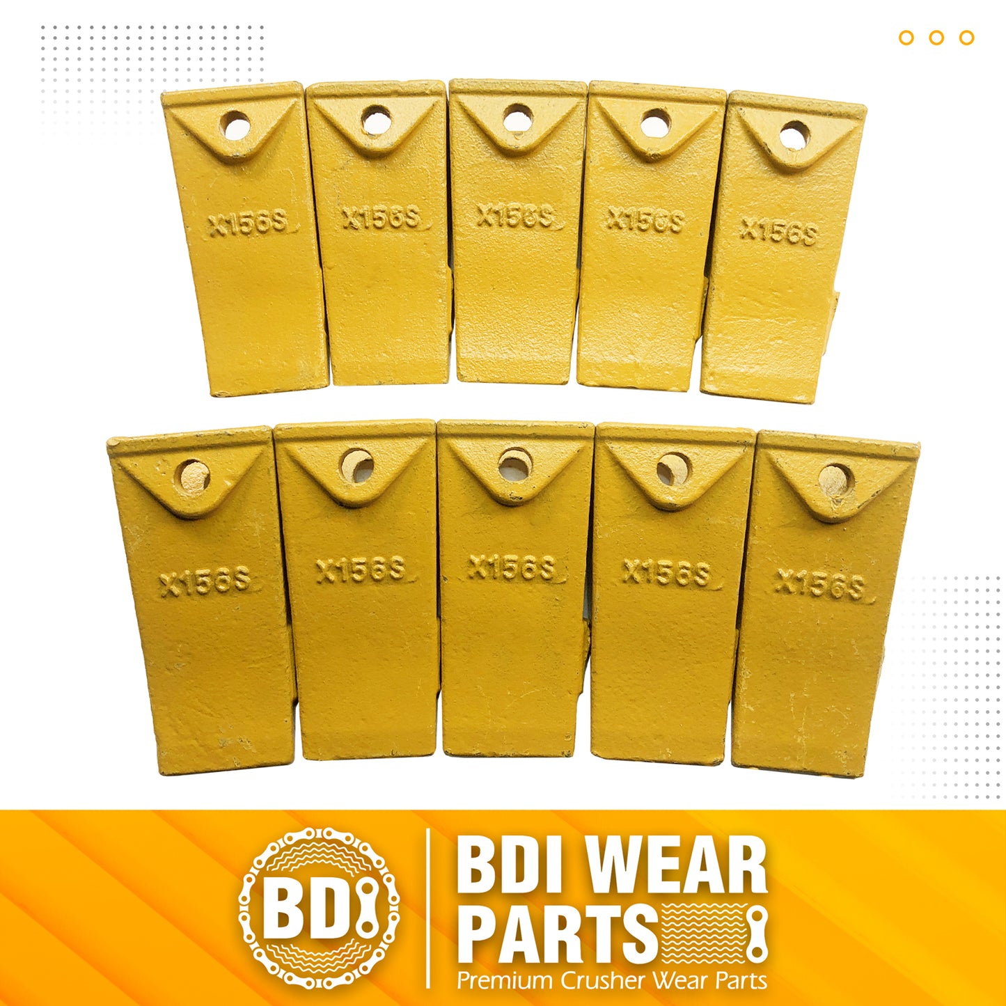 BDI Wear Parts X156S Short Dirt Teeth Hensley Style Bucket Teeth/Tooth with P156 Roll Pins - 10 Pack