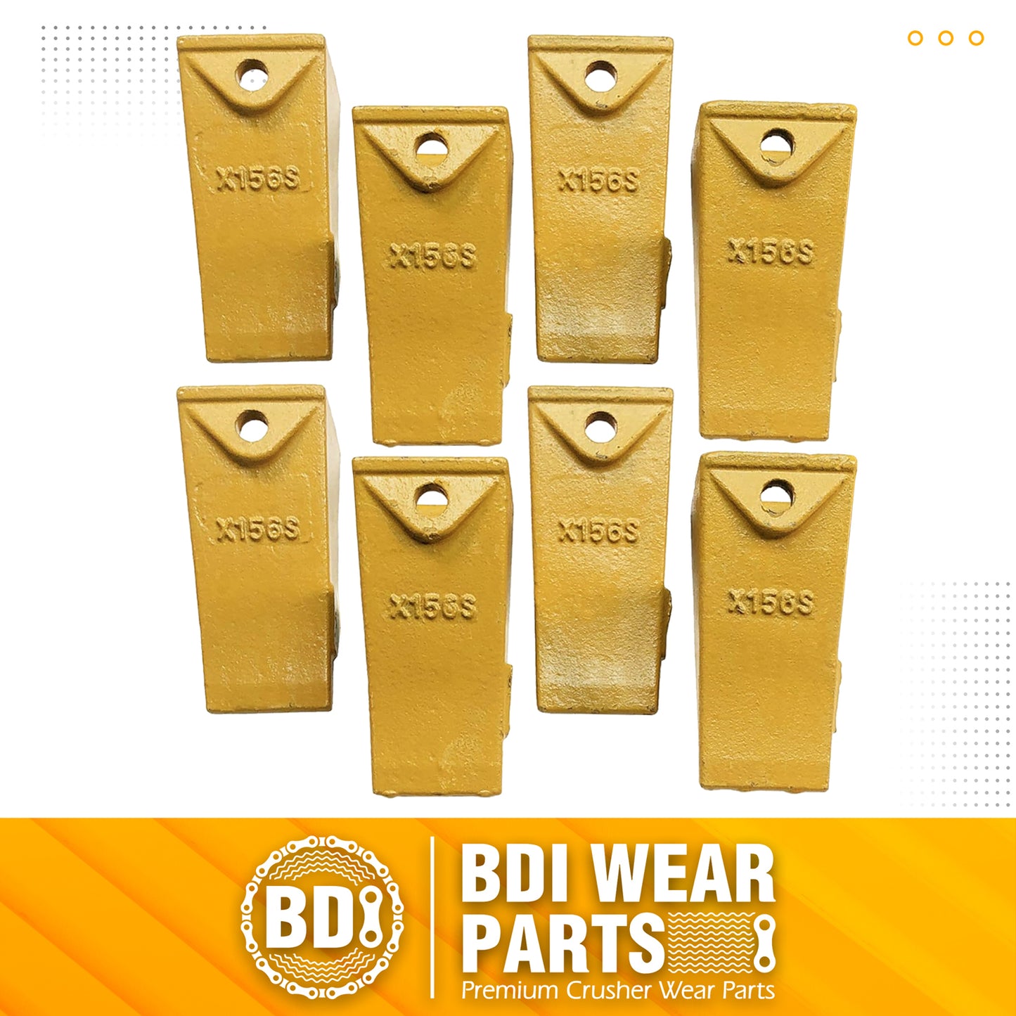 BDI Wear Parts X156S Short Dirt Teeth Hensley Style Bucket Teeth/Tooth with P156 Roll Pins - 8 Pack