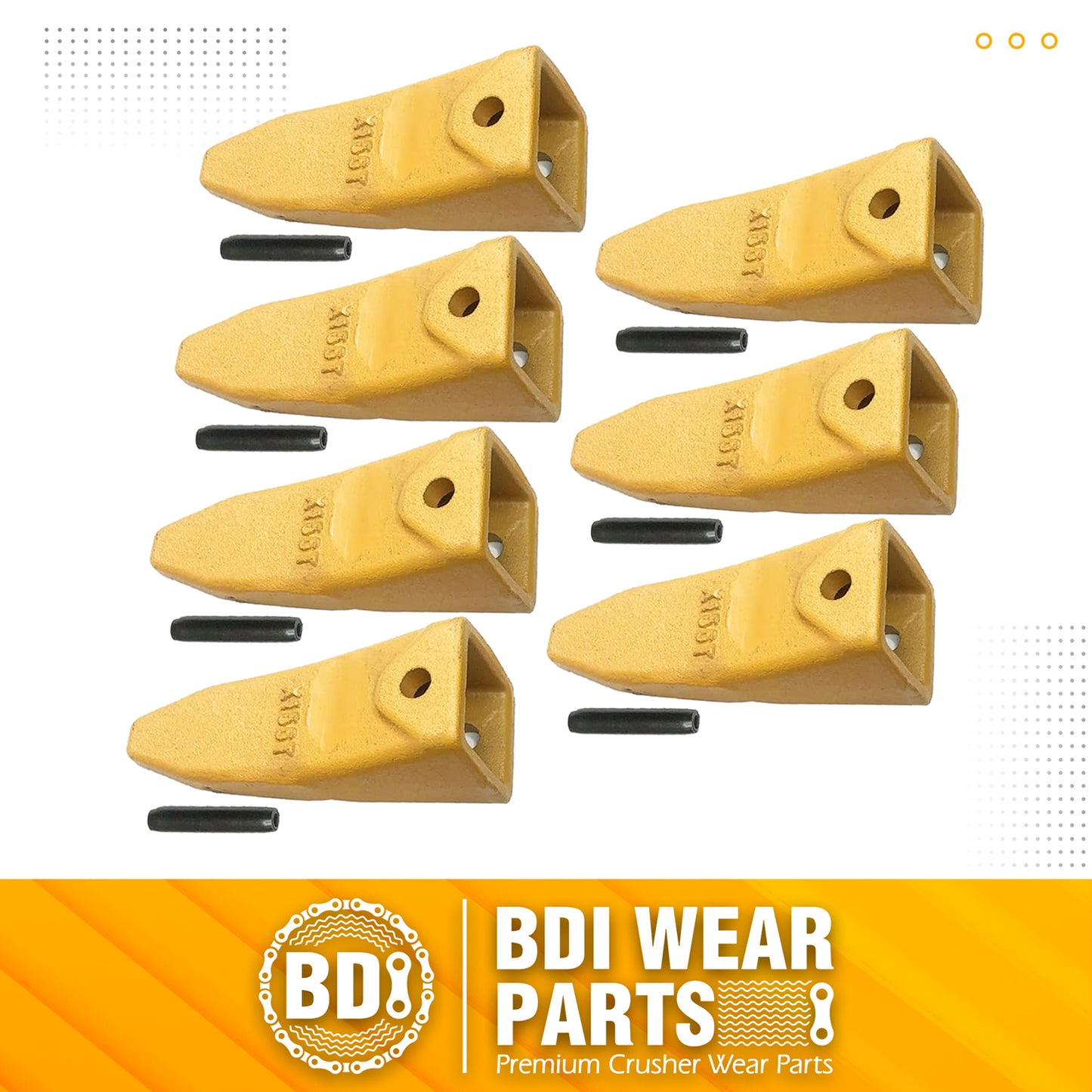 BDI Wear Parts X156T Tiger Hensley Style Bucket Teeth 156 Series Adapters Short Teeth with P156 Roll Pins- 7 Pack