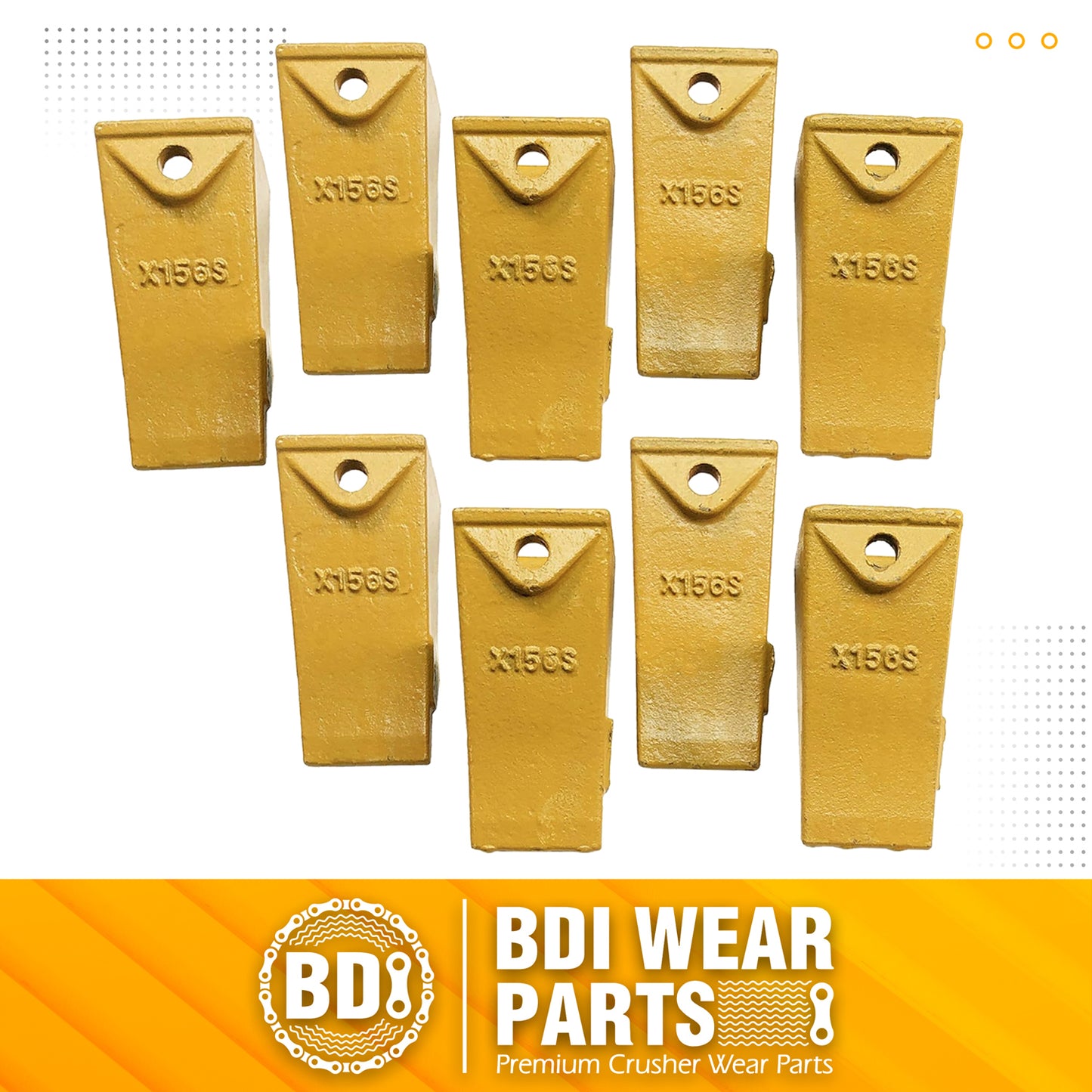 BDI Wear Parts X156S Short Dirt Teeth Hensley Style Bucket Teeth/Tooth with P156 Roll Pins - 9 Pack