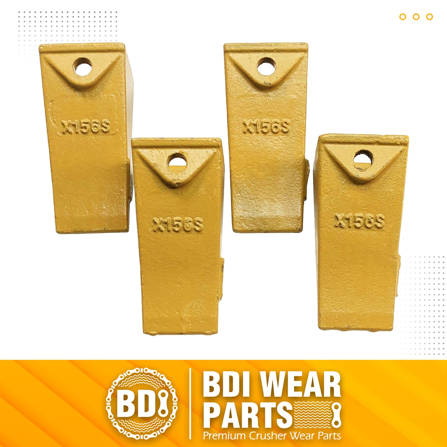 BDI Wear Parts X156S Short Dirt Teeth Hensley Style Bucket Teeth/Tooth with P156 Roll Pins - 4 Pack