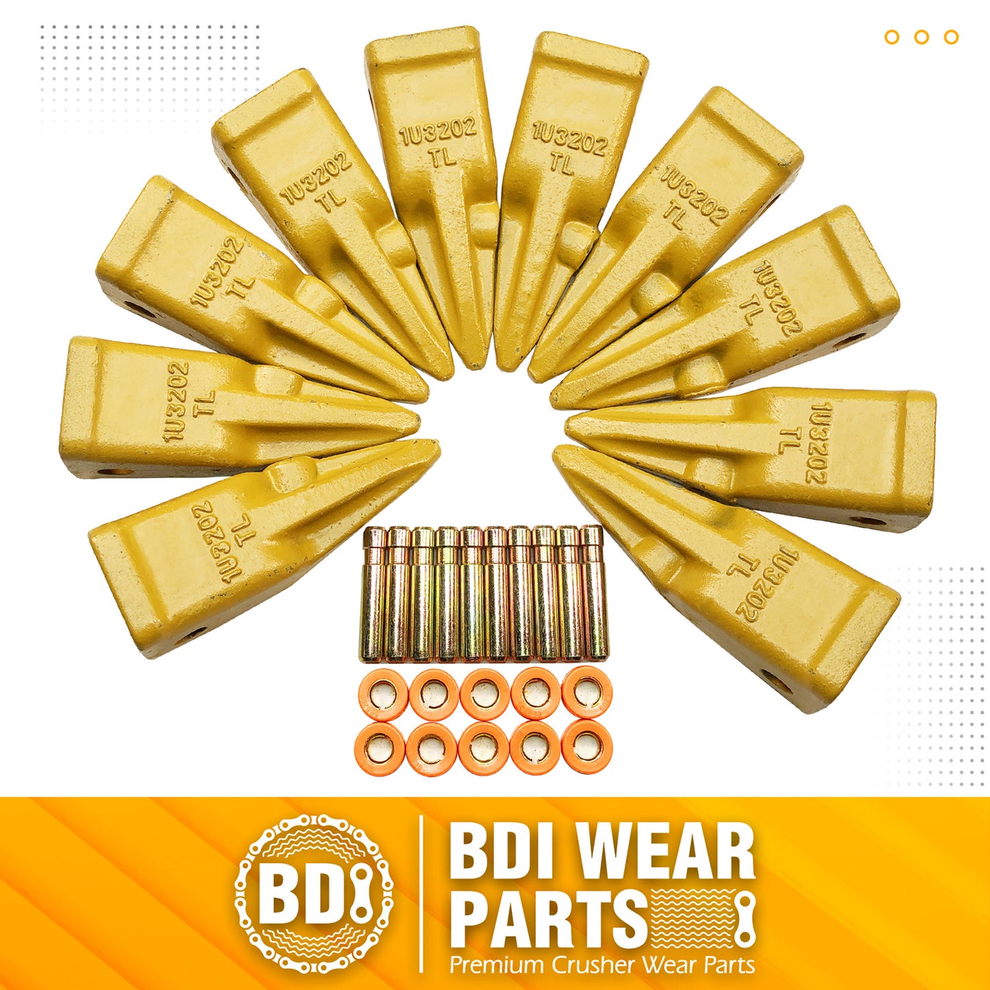 BDI Wear Parts 1U3202TL Hensley Style Bucket Teeth for Excavator Buckets Caterpillars Tractor Bobcat Bucket Teeth for Skid Steer - 10 Pack