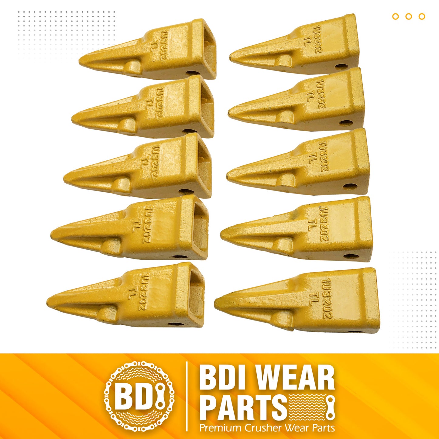 BDI Wear Parts 1U3202TL Hensley Style Bucket Teeth for Excavator Buckets Caterpillars Tractor Bobcat Bucket Teeth for Skid Steer - 10 Pack
