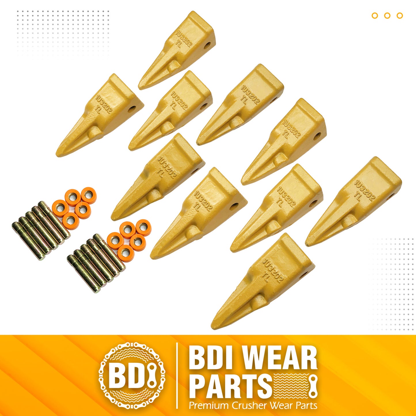 BDI Wear Parts 1U3202TL Hensley Style Bucket Teeth for Excavator Buckets Caterpillars Tractor Bobcat Bucket Teeth for Skid Steer - 10 Pack