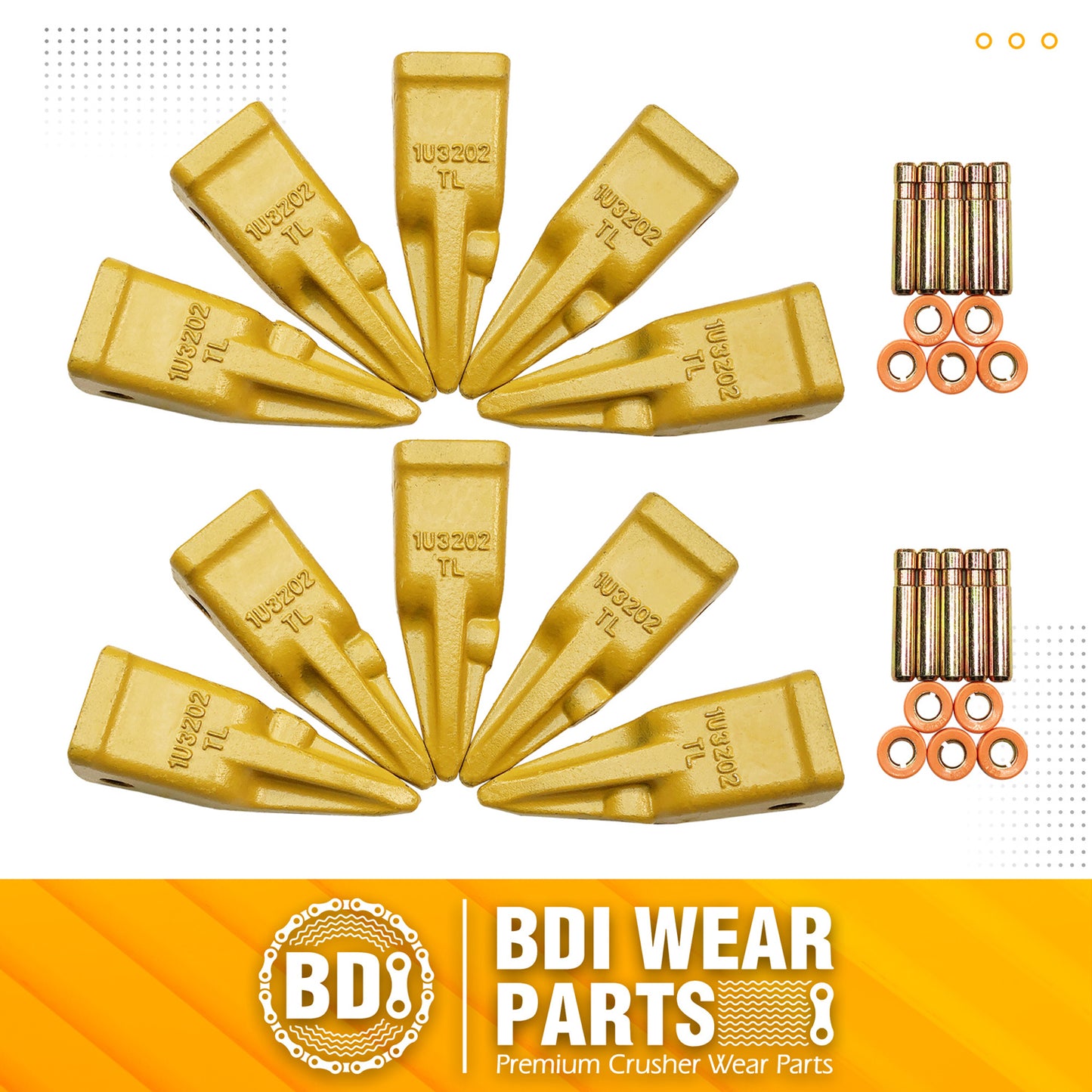 BDI Wear Parts 1U3202TL Hensley Style Bucket Teeth for Excavator Buckets Caterpillars Tractor Bobcat Bucket Teeth for Skid Steer - 10 Pack