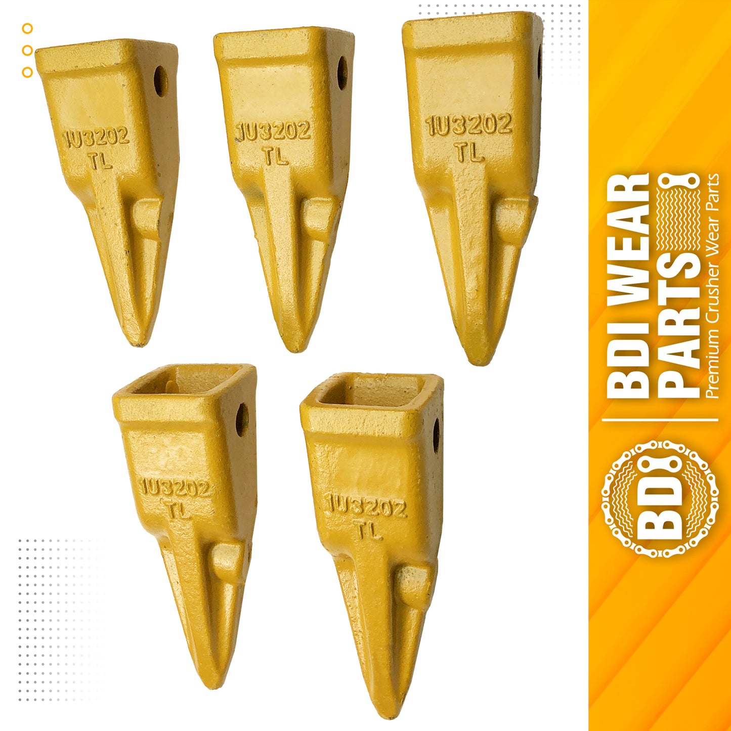 BDI Wear Parts 1U3202TL Hensley Style Bucket Teeth for Excavator Buckets Caterpillars Tractor Bobcat Bucket Teeth for Skid Steer - 5 Pack