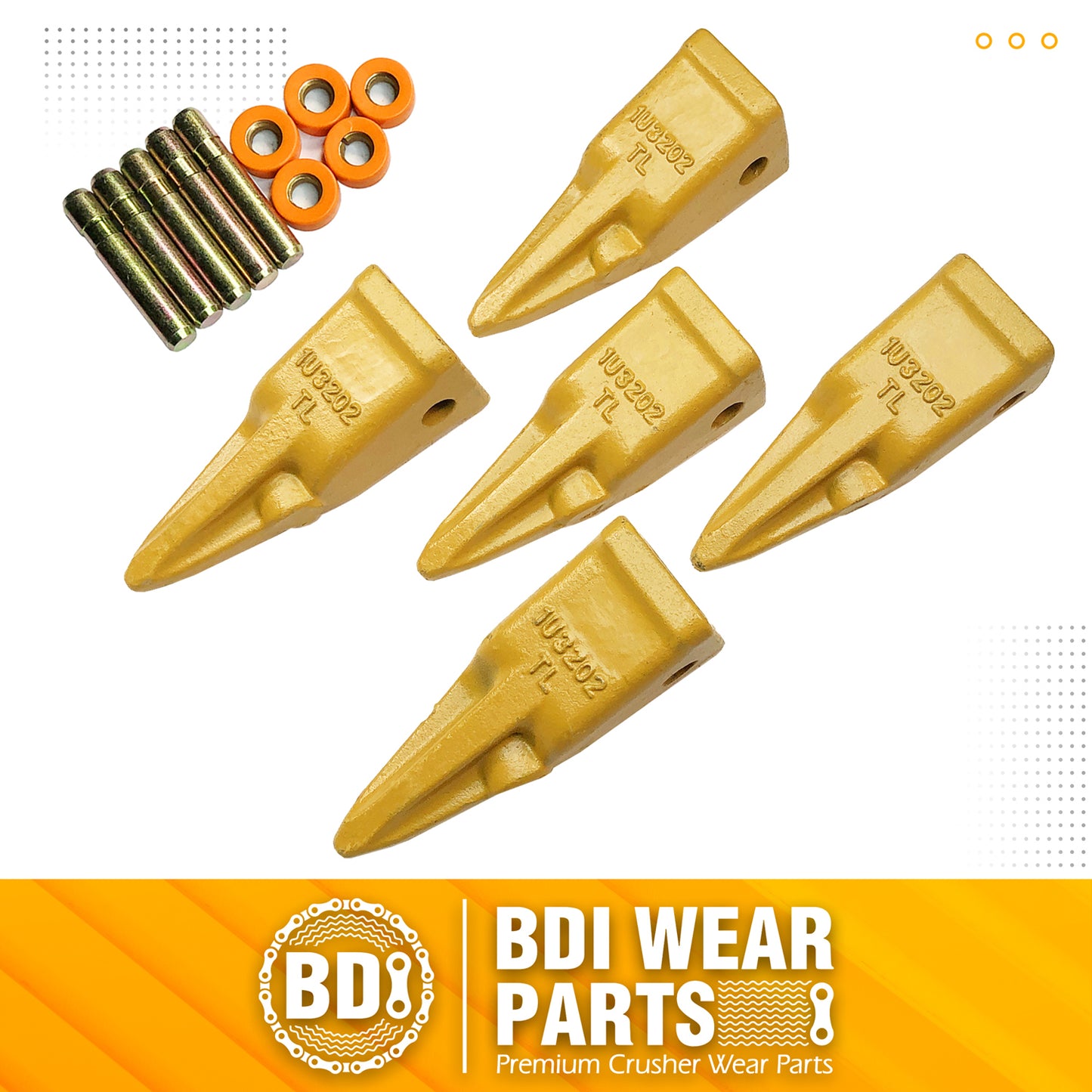 BDI Wear Parts 1U3202TL Hensley Style Bucket Teeth for Excavator Buckets Caterpillars Tractor Bobcat Bucket Teeth for Skid Steer - 5 Pack