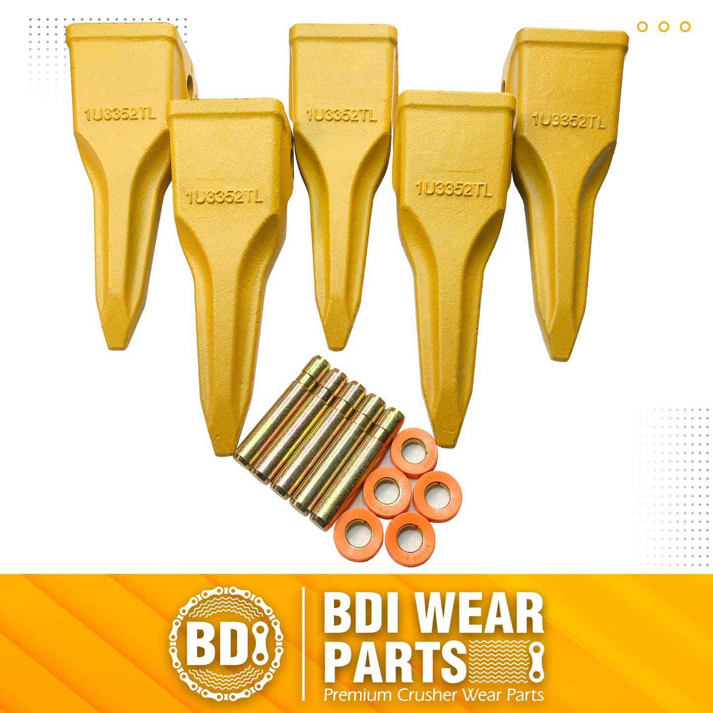 BDI Wear Parts 5 PACK 1U3352TL, Single-Pointed Rock Tooth of Excavator Bucket with pin Suitable for Cat J350 Series