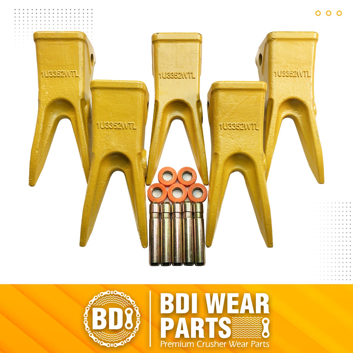 BDI Wear Parts Cat 5 PACK J350 Bucket Tooth Bucket Teeth with Pins & Retailers Fits Excavator Caterpillar J350 - 1U3352WTL