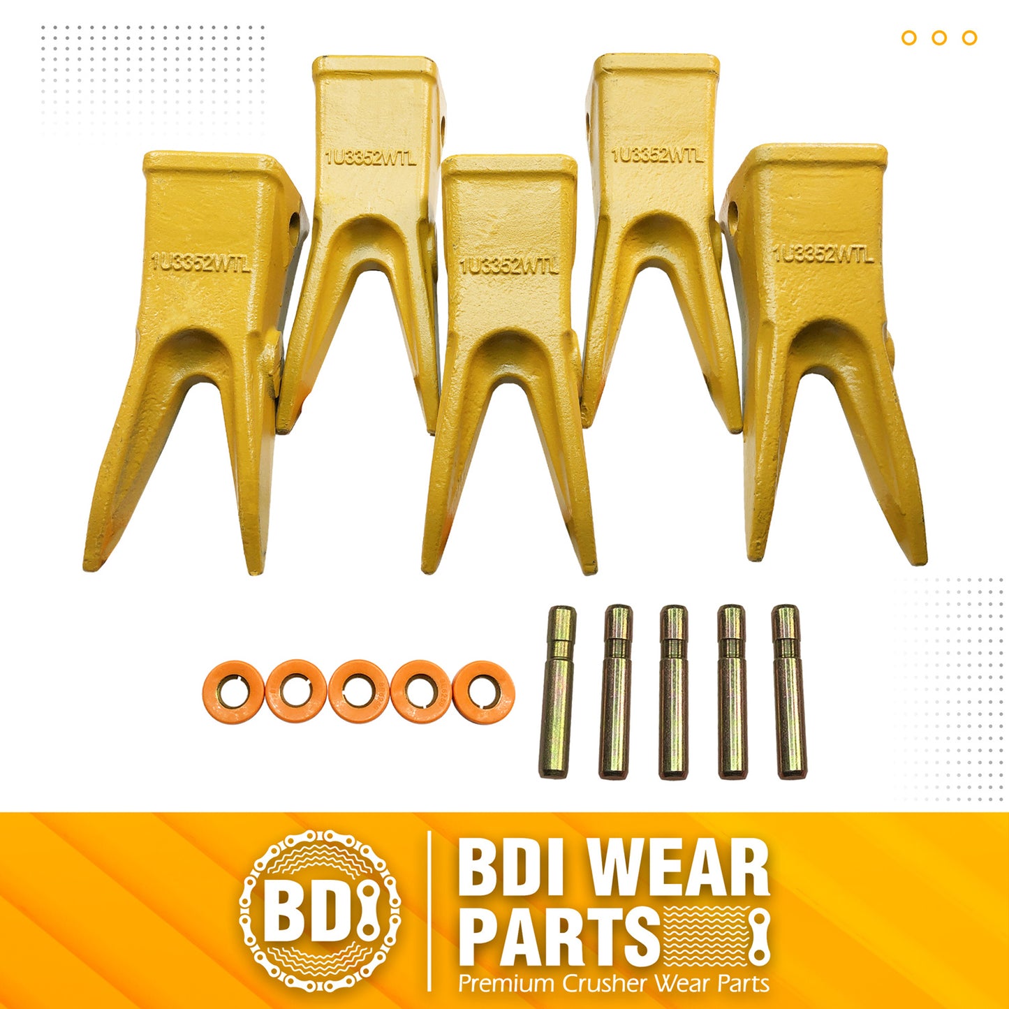 BDI Wear Parts Cat 5 PACK J350 Bucket Tooth Bucket Teeth with Pins & Retailers Fits Excavator Caterpillar J350 - 1U3352WTL