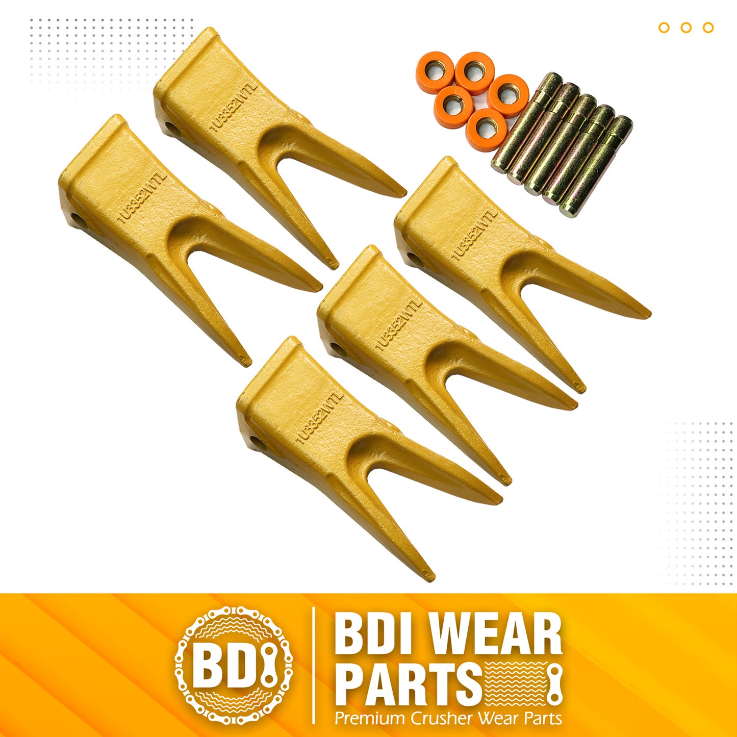 BDI Wear Parts Cat 5 PACK J350 Bucket Tooth Bucket Teeth with Pins & Retailers Fits Excavator Caterpillar J350 - 1U3352WTL