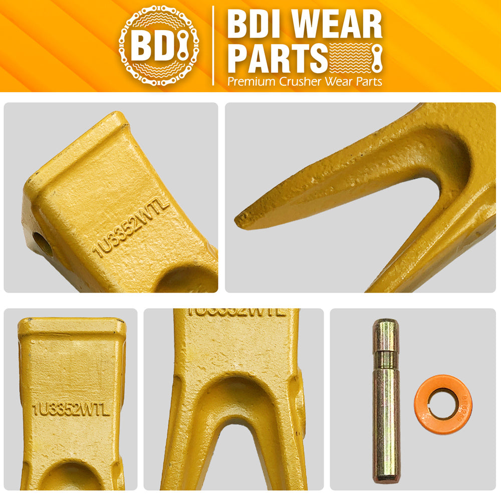 BDI Wear Parts Cat 5 PACK J350 Bucket Tooth Bucket Teeth with Pins & Retailers Fits Excavator Caterpillar J350 - 1U3352WTL
