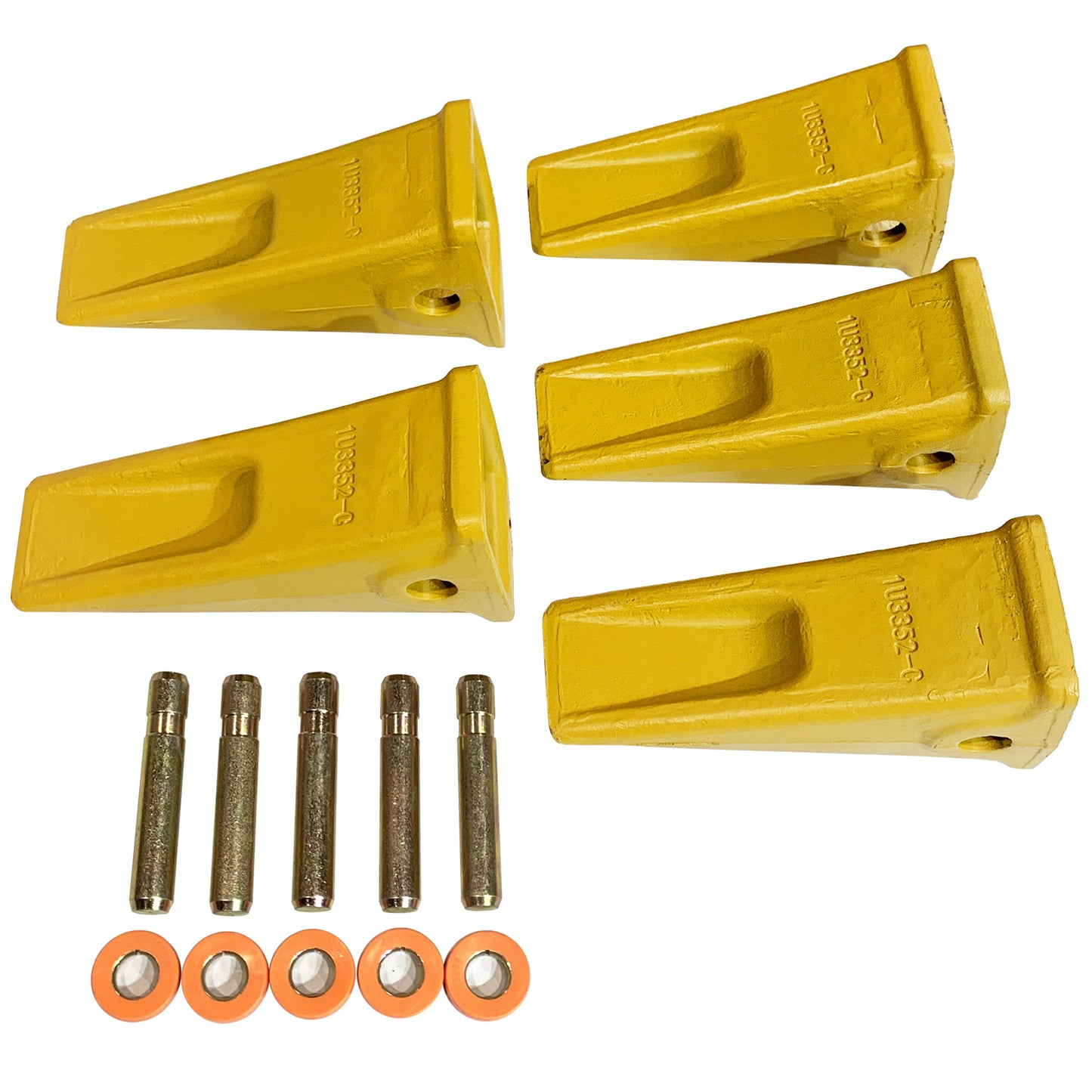 BDI Wear Parts 5 Pack Forged Caterpillar J350 Style Bucket Dirt Teeth w/ Pins 8E6358 & 8E6359 Retainers - 1U3352