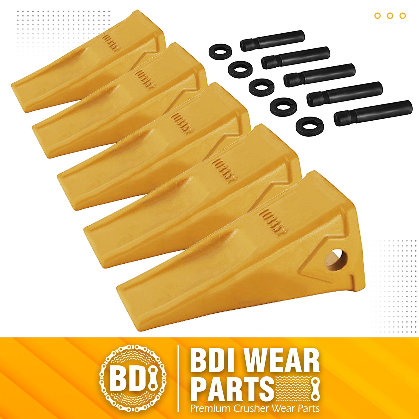 BDI Wear Parts 5 Pack 1U3352 Casting Bucket Teeth with Pins 8E6358 8E6359 Retainers Fits for Caterpillar J350 Tractor Excavator
