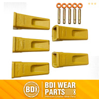 BDI Wear Parts 5 Pack Forged Caterpillar J350 Style Bucket Dirt Teeth w/ Pins 8E6358 & 8E6359 Retainers - 1U3352