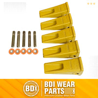 BDI Wear Parts 5 Pack Forged Caterpillar J350 Style Bucket Dirt Teeth w/ Pins 8E6358 & 8E6359 Retainers - 1U3352