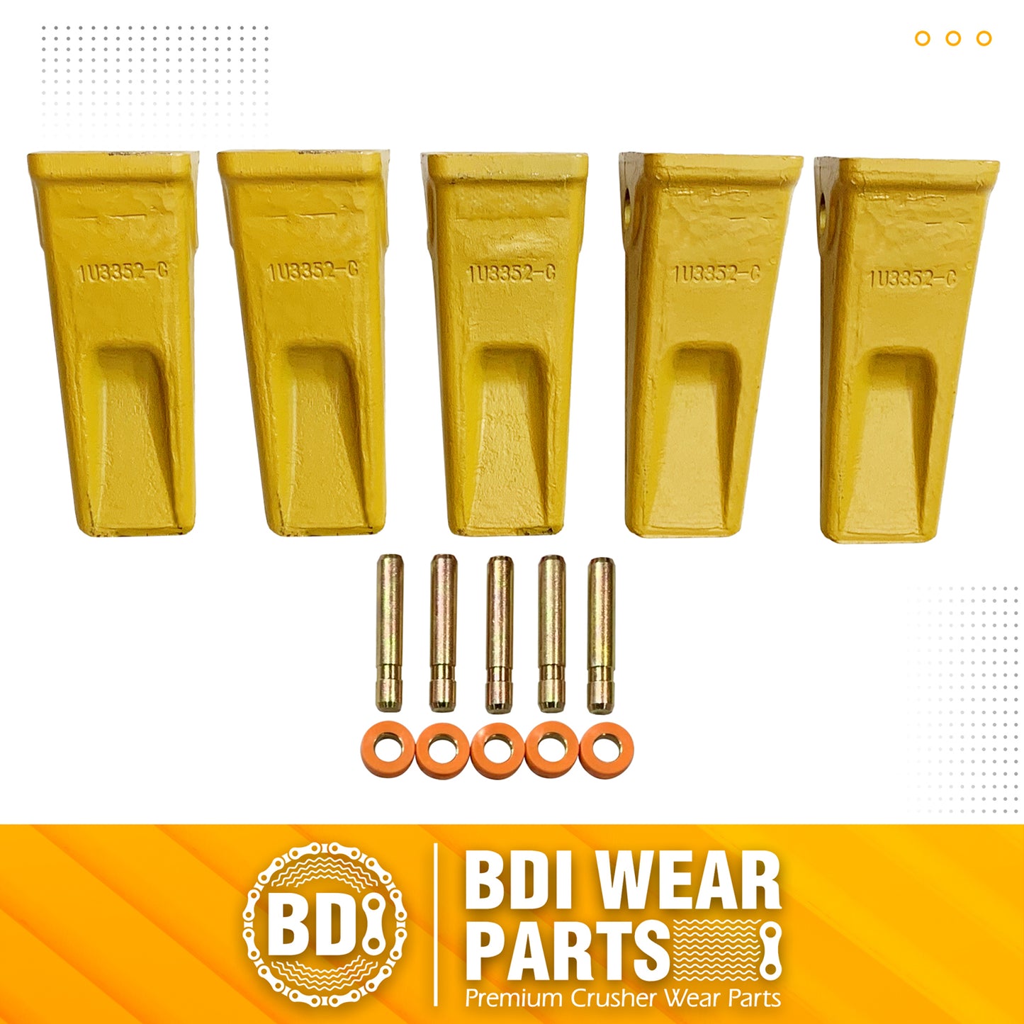 BDI Wear Parts 5 Pack Forged Caterpillar J350 Style Bucket Dirt Teeth w/ Pins 8E6358 & 8E6359 Retainers - 1U3352