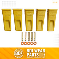 BDI Wear Parts 5 Pack Forged Caterpillar J350 Style Bucket Dirt Teeth w/ Pins 8E6358 & 8E6359 Retainers - 1U3352