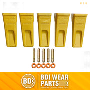 BDI Wear Parts 5 Pack Forged Caterpillar J350 Style Bucket Dirt Teeth w/ Pins 8E6358 & 8E6359 Retainers - 1U3352