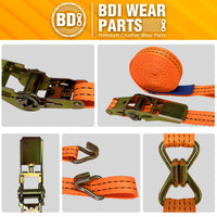 BDI Wear Parts 1" x16' Ratchet Straps Tie Down 2000LBS Break Strength, 600 LBS Working Load, Double J Hook Heavy Duty Cargo Strap for Moving Appliances, Motorcycles and Securing Cargo - 2/4/6PCS