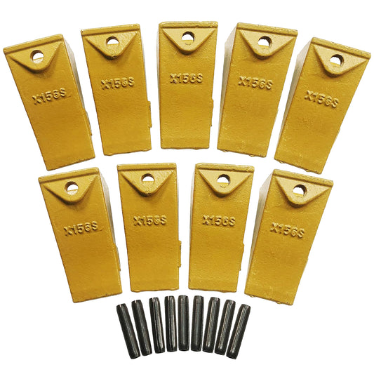BDI Wear Parts X156S Short Dirt Teeth Hensley Style Bucket Teeth/Tooth with P156 Roll Pins - 9 Pack