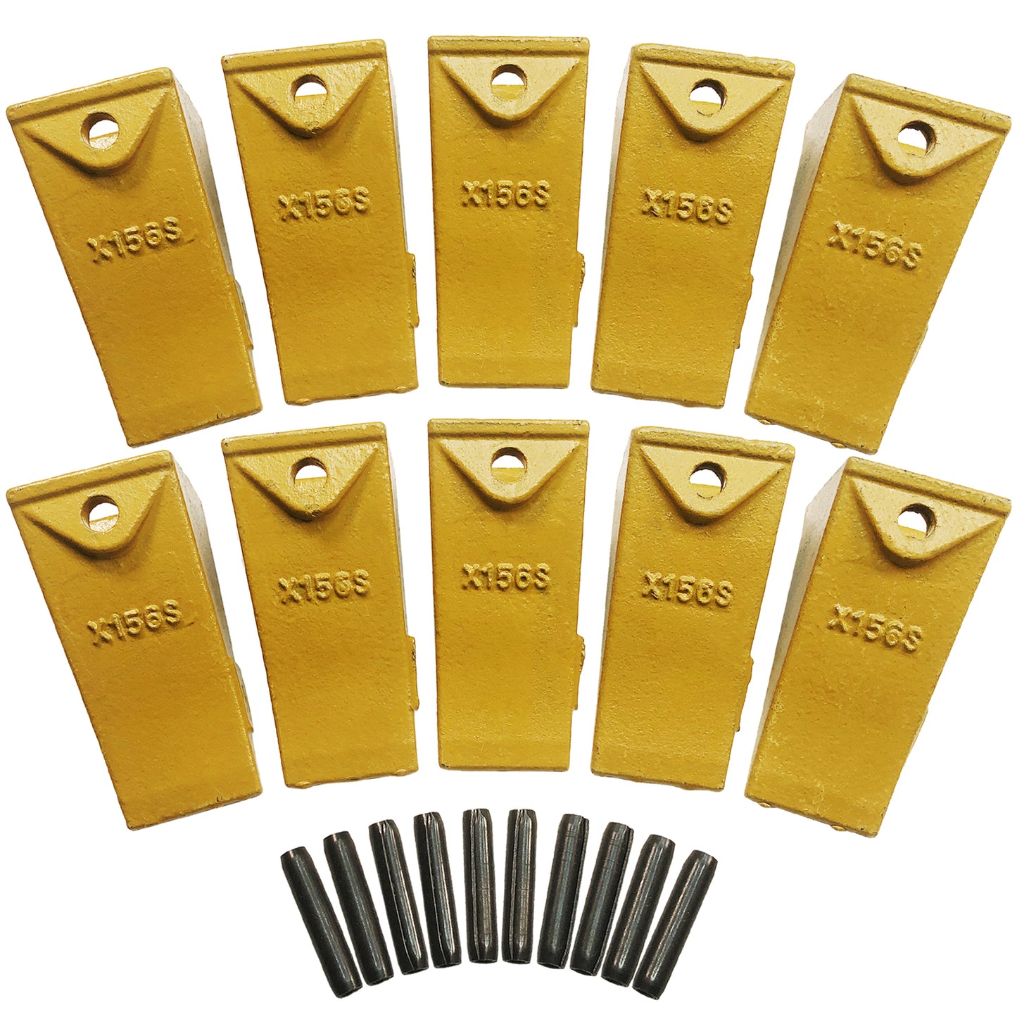 BDI Wear Parts X156S Short Dirt Teeth Hensley Style Bucket Teeth/Tooth with P156 Roll Pins - 10 Pack