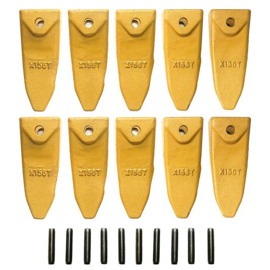 BDI Wear Parts X156T Tiger Hensley Style Bucket Teeth 156 Series Adapters Short Teeth with P156 Roll Pins- 10 Pack