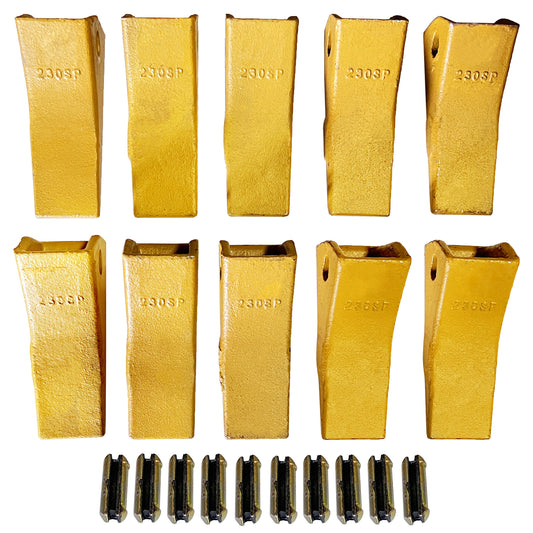BDI WEAR PARTS 230SP Casting Backhoe Bucket Teeth with TF23P Flex Pin for 23 & 230 Series Skid Steer Loaders and Excavators - 10 Pack