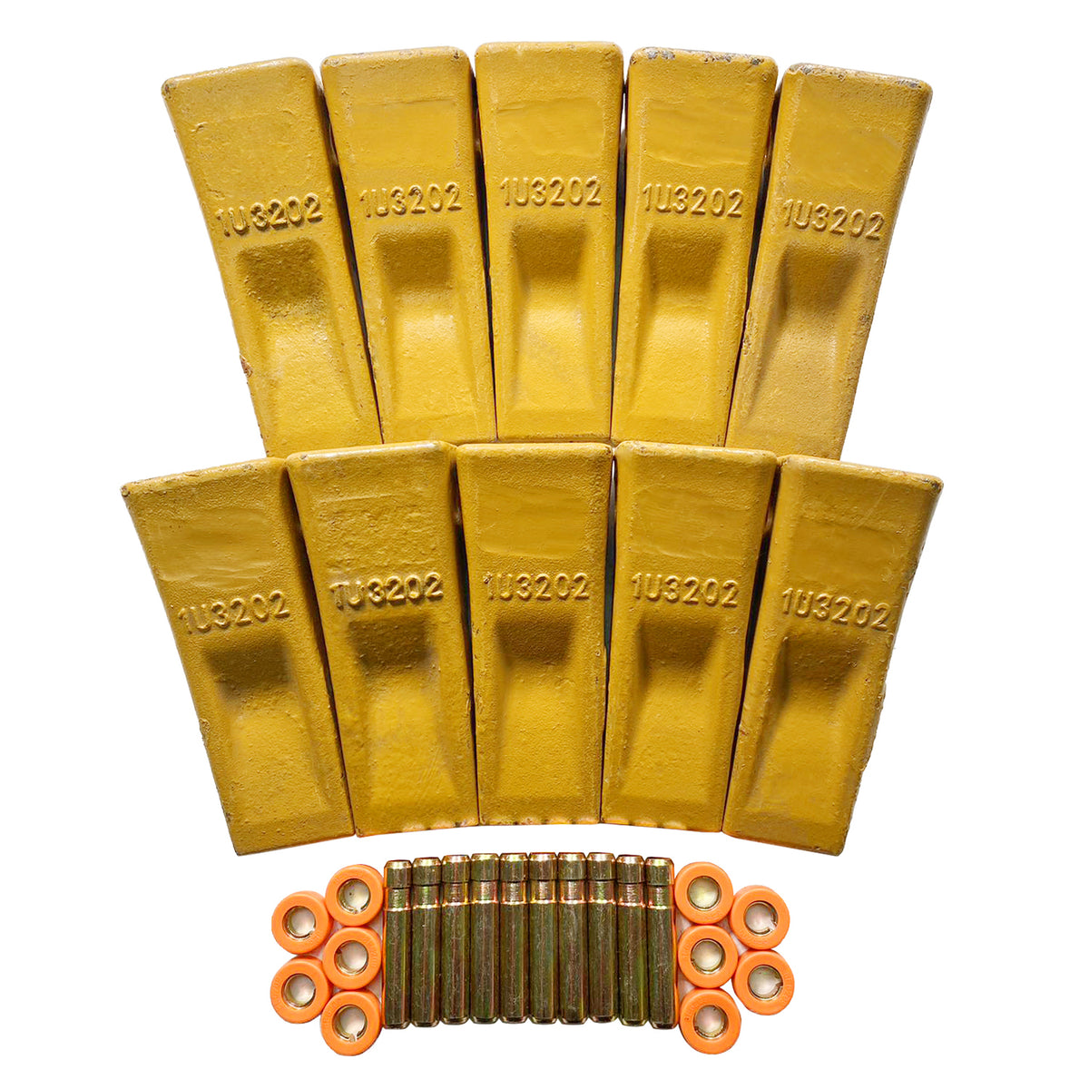 BDI Wear Parts 1U3202 Caterpillar Style General Purpose Dirt Excavator Bucket Teeth Long Tip with Pins and Retainers - 10 Pack