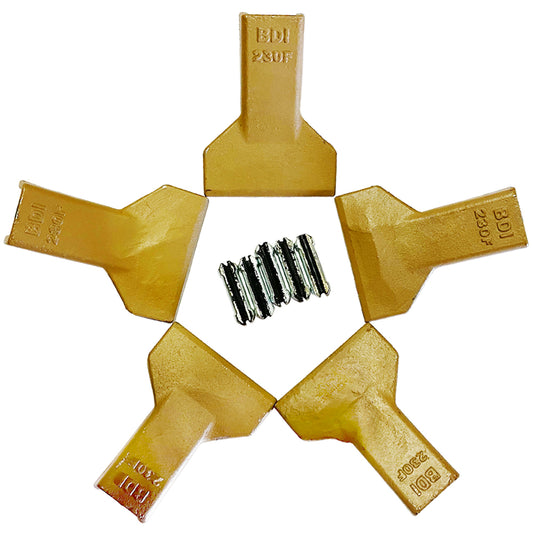 BDI Wear Parts 230F Heavy Flare BDI Tooth Company Bucket Teeth + 23FP Flexpins for Mini Excavator Backhoe Loade - 5 Pack