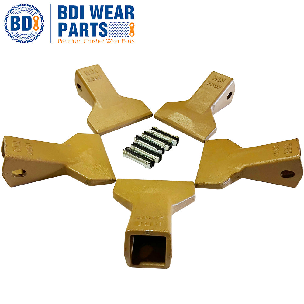 BDI Wear Parts 230F Heavy Flare BDI Tooth Company Bucket Teeth + 23FP Flexpins for Mini Excavator Backhoe Loade - 5 Pack