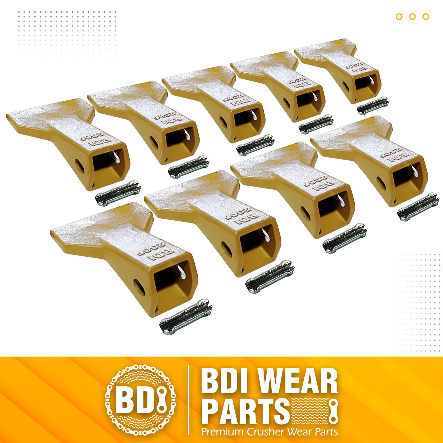BDI Wear Parts 230F Heavy Flare BDI Tooth Company Bucket Teeth + 23FP Flexpins for Mini Excavator Backhoe Loade - 9 Pack
