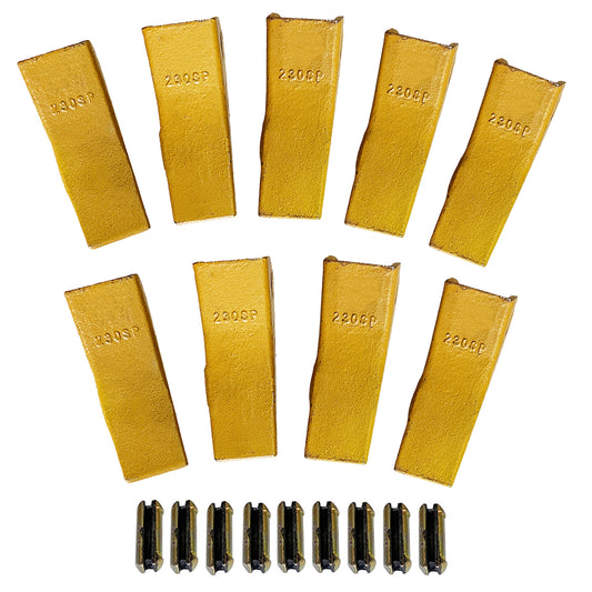 BDI WEAR PARTS 230SP Casting Backhoe Bucket Teeth with TF23P Flex Pin for 23 & 230 Series Skid Steer Loaders and Excavators - 9 Pack