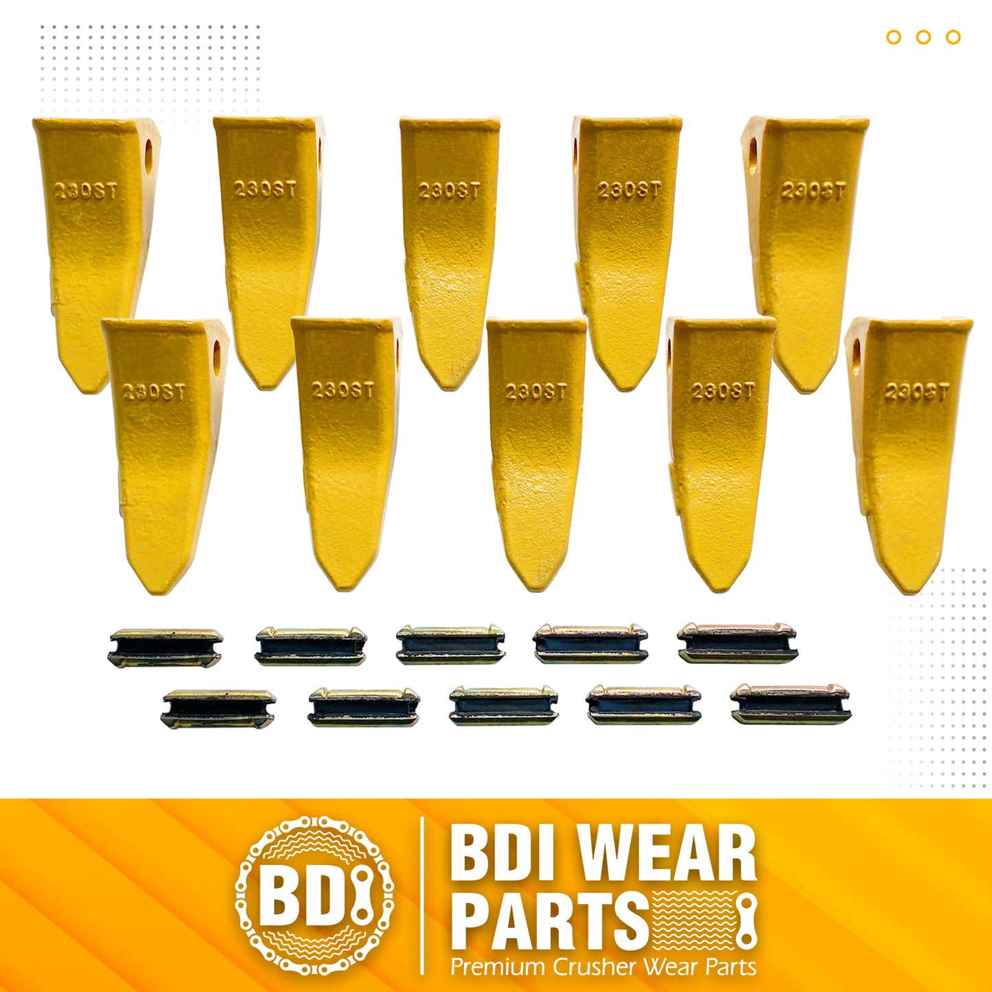 BDI Wear Parts 230ST Bucket Teeth 23 230 Series with TF23P Flex Pins for Mini Excavator - 10 Pack