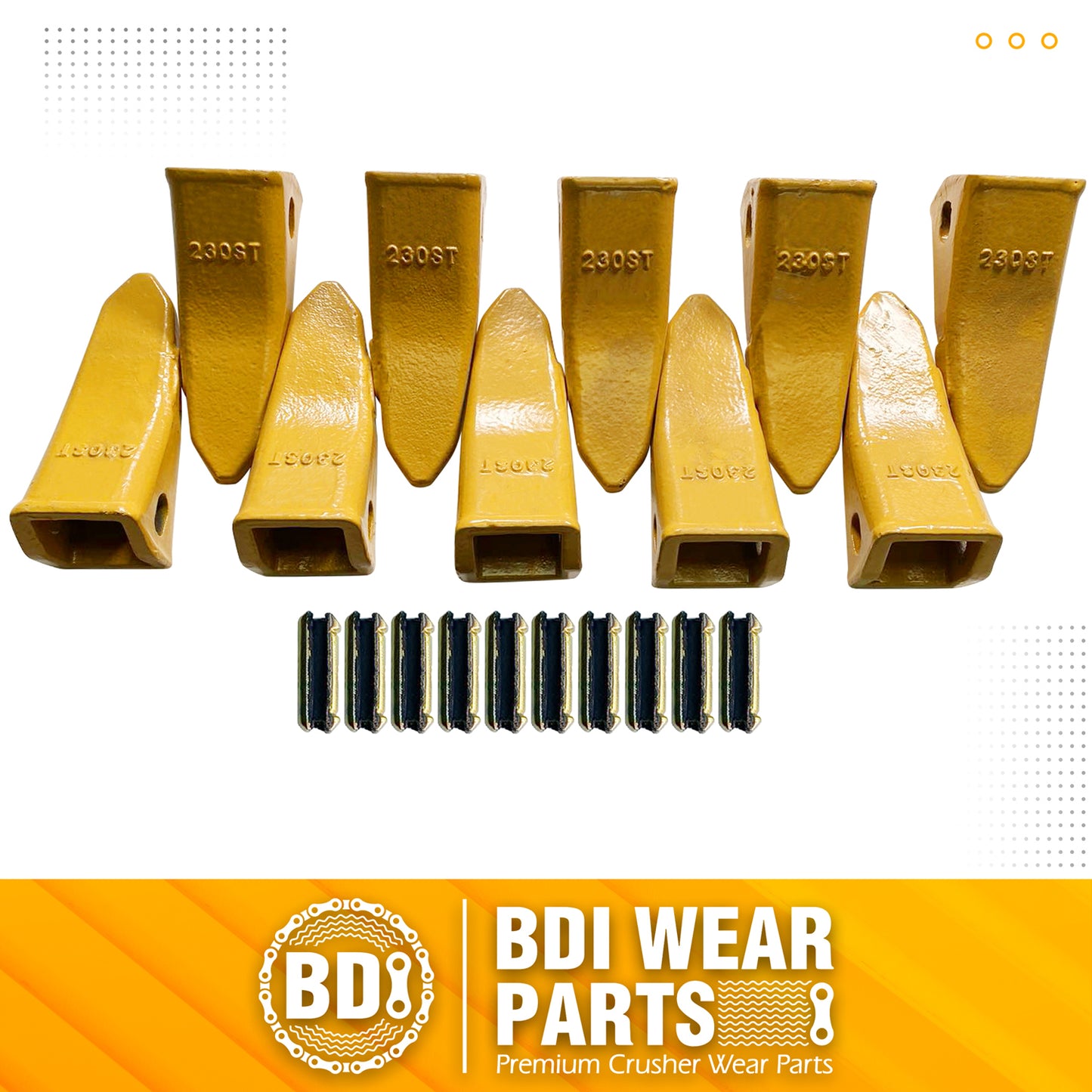 BDI Wear Parts 230ST Bucket Teeth 23 230 Series with TF23P Flex Pins for Mini Excavator - 10 Pack