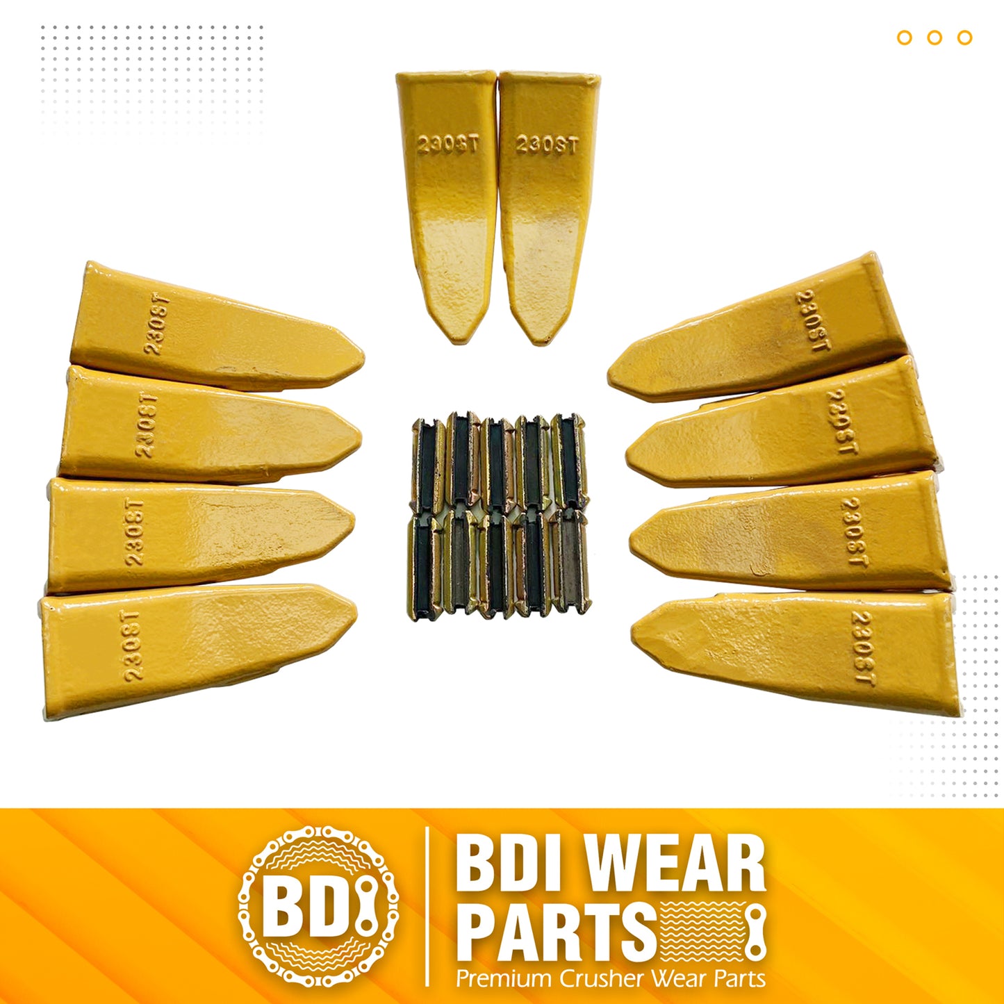 BDI Wear Parts 230ST Bucket Teeth 23 230 Series with TF23P Flex Pins for Mini Excavator - 10 Pack