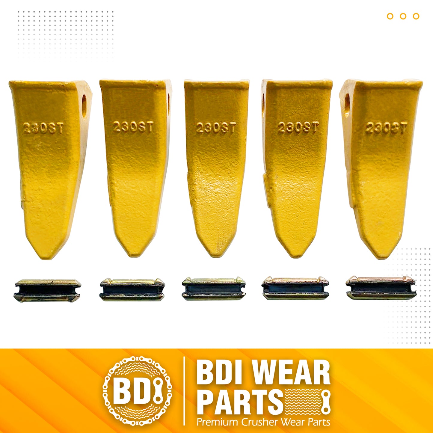 BDI Wear Parts 230ST Bucket Teeth 23 230 Series with TF23P Flex Pins for Mini Excavator - 5 Pack