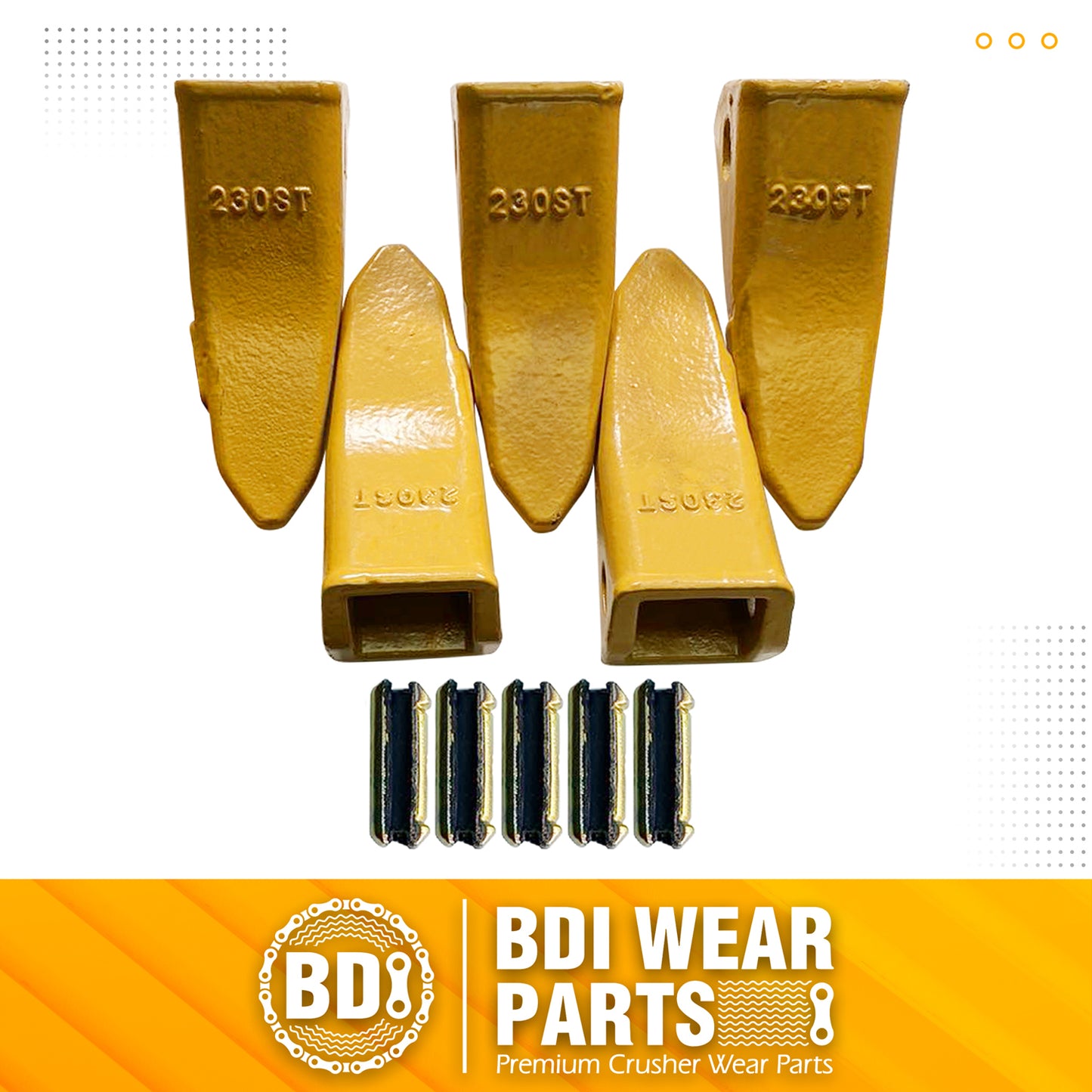BDI Wear Parts 230ST Bucket Teeth 23 230 Series with TF23P Flex Pins for Mini Excavator - 5 Pack