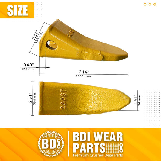 BDI Wear Parts 230ST Bucket Teeth 23 230 Series with TF23P Flex Pins for Mini Excavator - 10 Pack