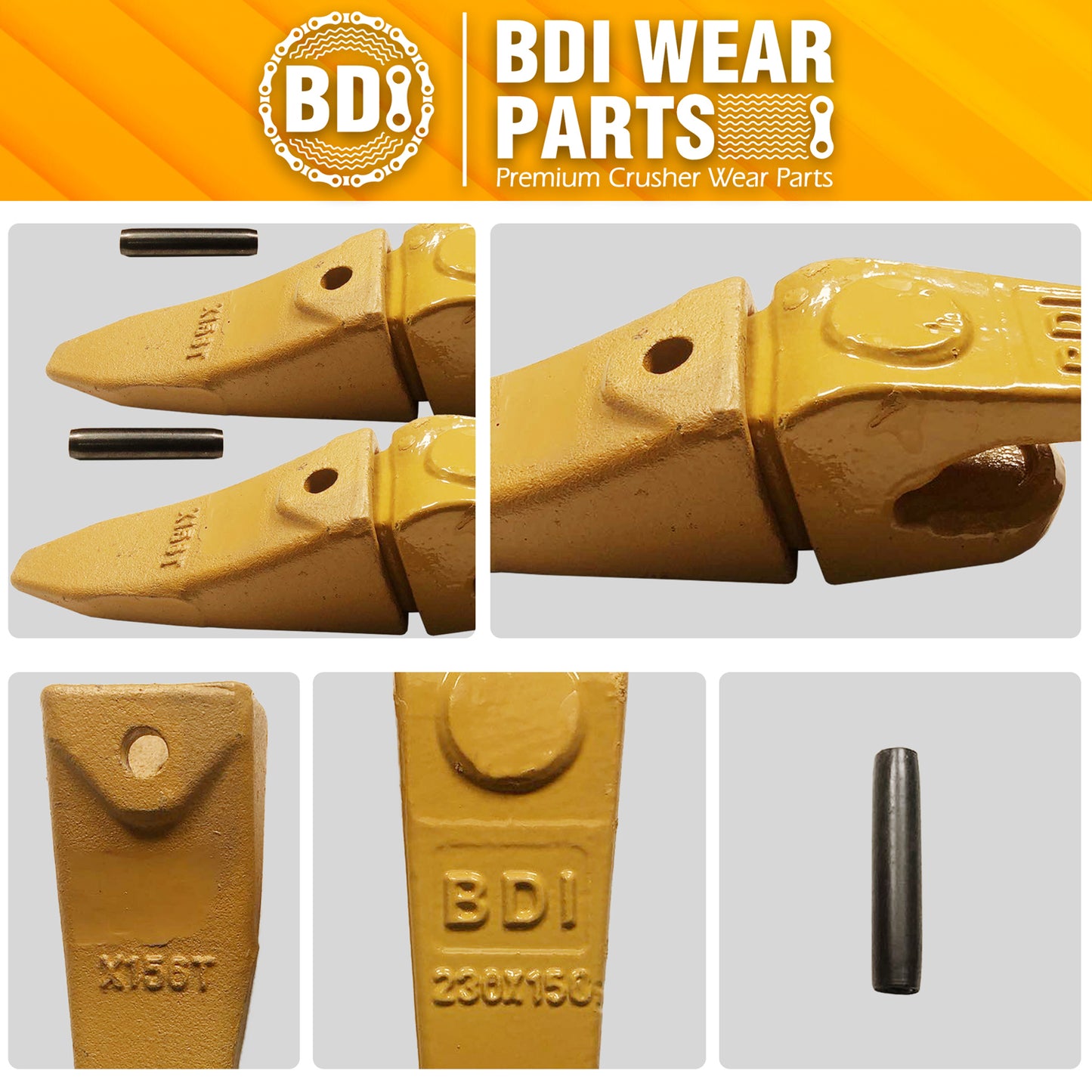 BDI Wear Parts Assembly 230X156 Backhoe Shank / X156T Bucket Teeth / P156 Flex Pin for Mini Excavator - 3 Set