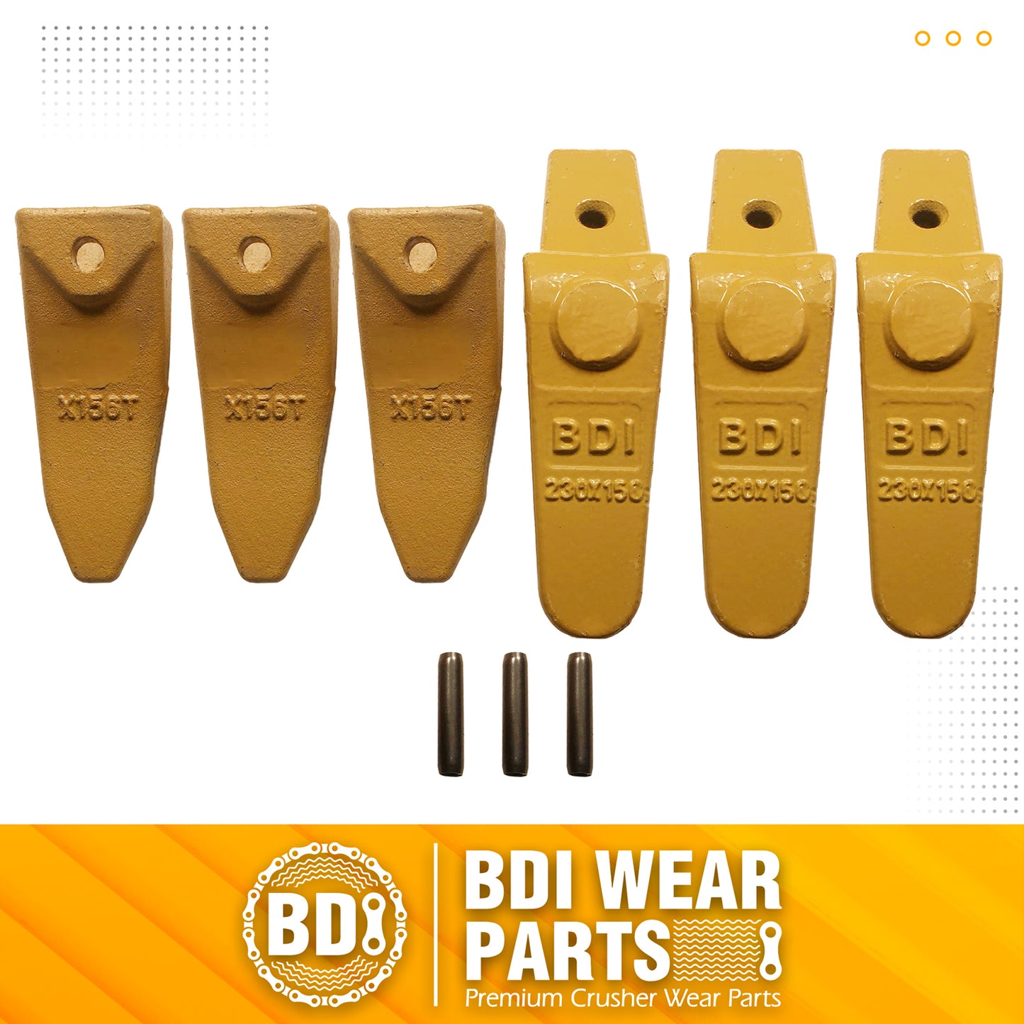 BDI Wear Parts Assembly 230X156 Backhoe Shank / X156T Bucket Teeth / P156 Flex Pin for Mini Excavator - 3 Set