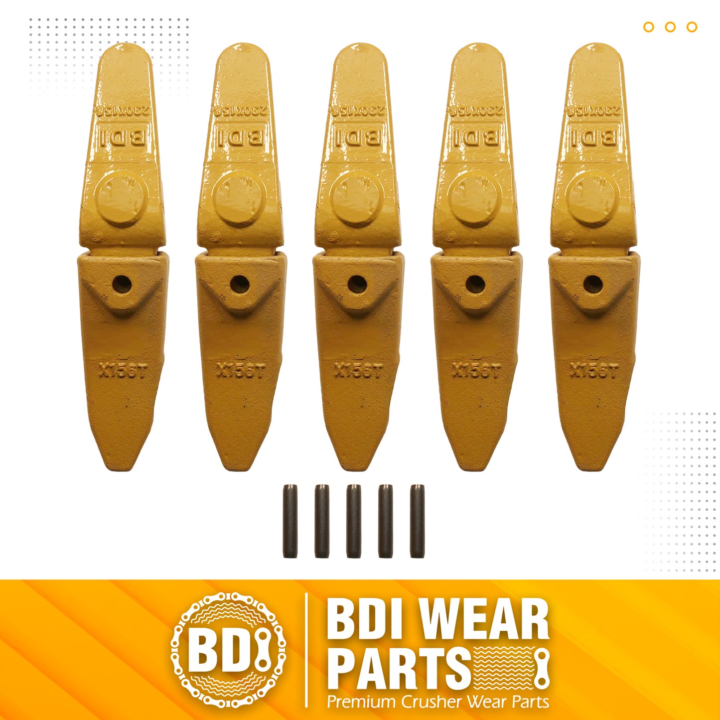 BDI Wear Parts Assembly 230X156 Backhoe Shank / X156T Bucket Teeth / P156 Flex Pin for Mini Excavator - 5 Set