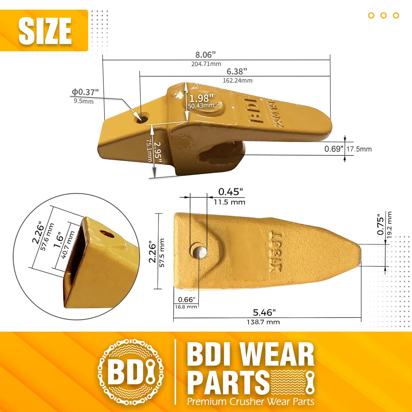 BDI Wear Parts Assembly 230X156 Backhoe Shank / X156T Bucket Teeth / P156 Flex Pin for Mini Excavator - 3 Set