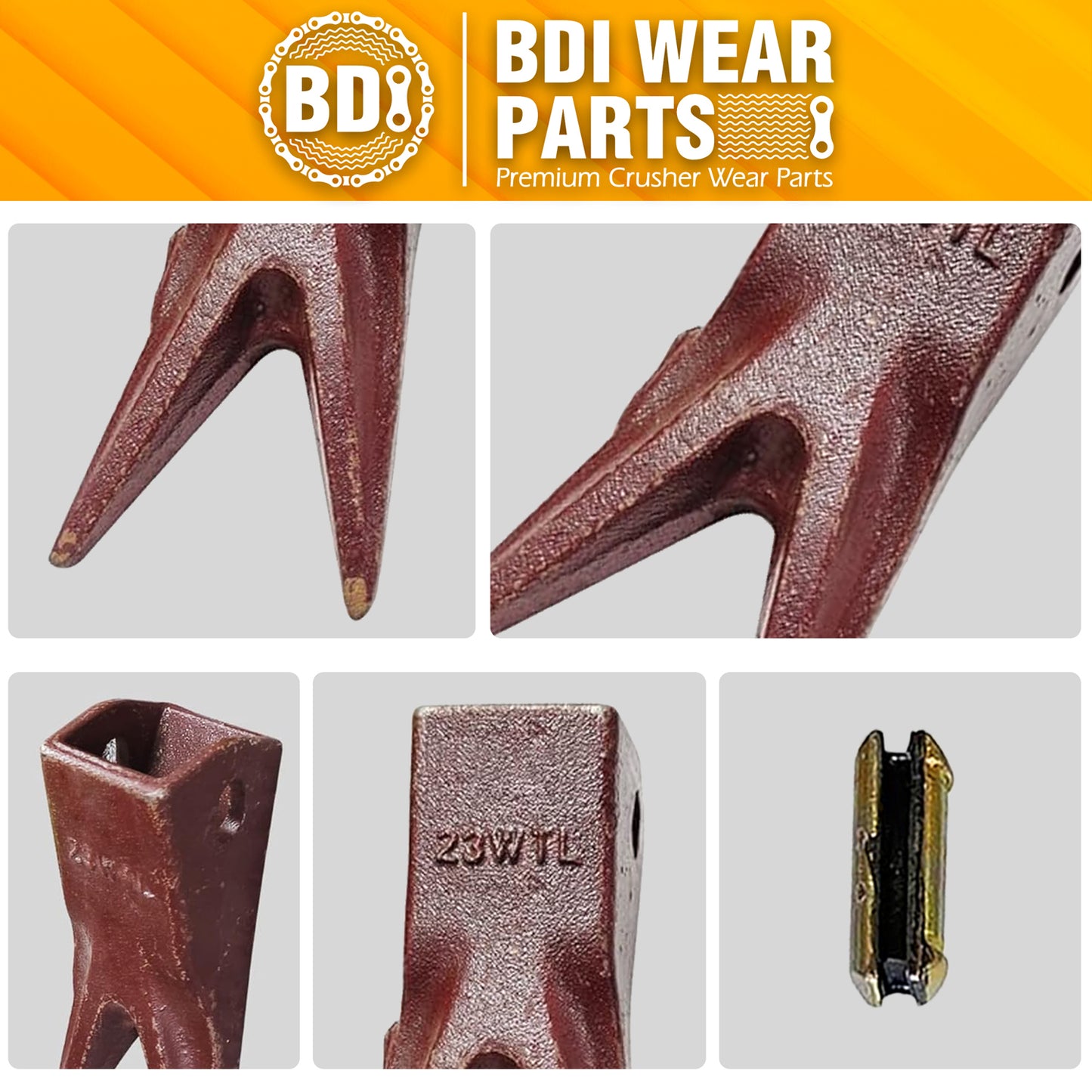 BDI Wear Parts 23WTL Tiger Bucket Teeth Bucket Digging Teeth/Bucket Tooth & 23FP Flex Pins - 5 Pack